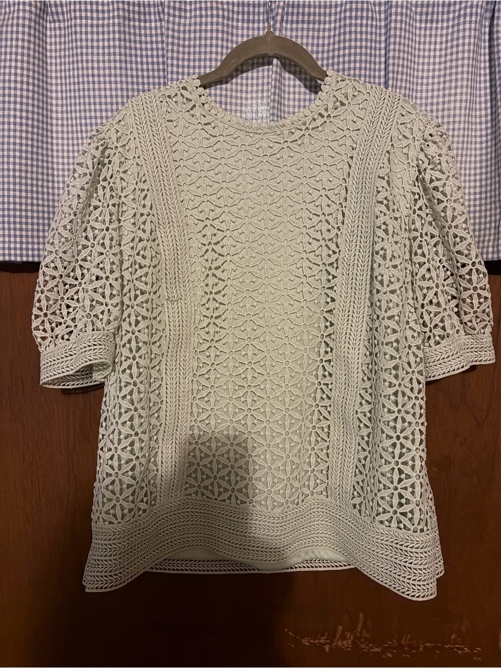 Ultra Pink Crochet Lace Puff-Sleeve Top - Sage Green